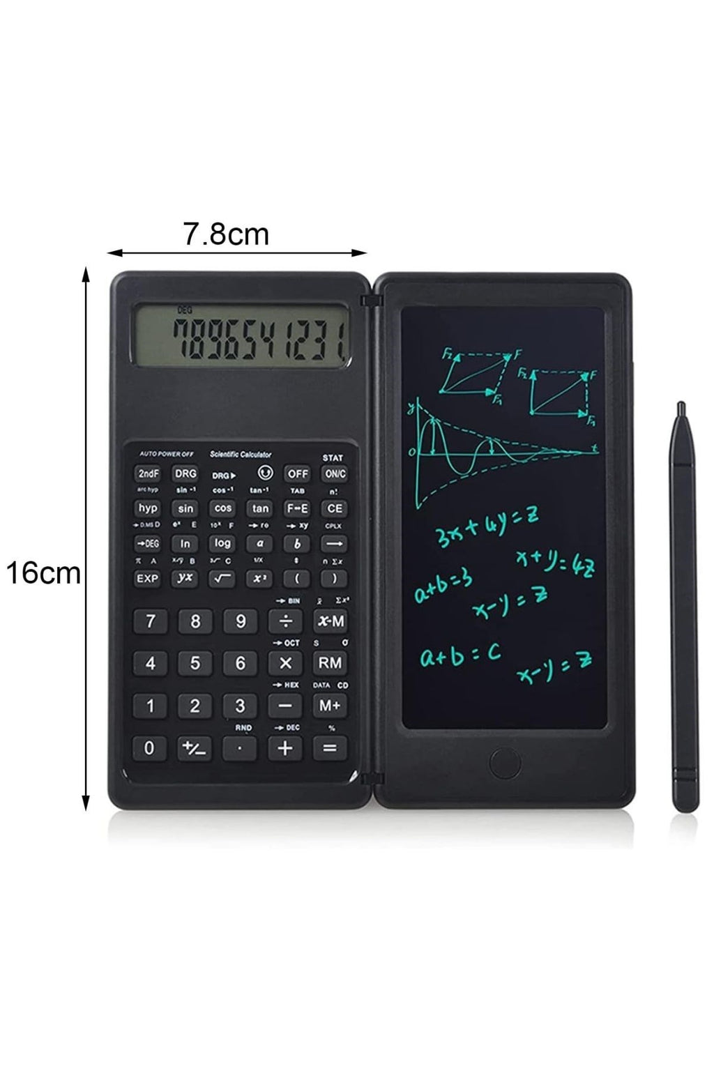 miorashop® Silinebilir LCD Yazı Tabletli,Kalemli Katlanabilir Bilimsel Hesap Makinesi
