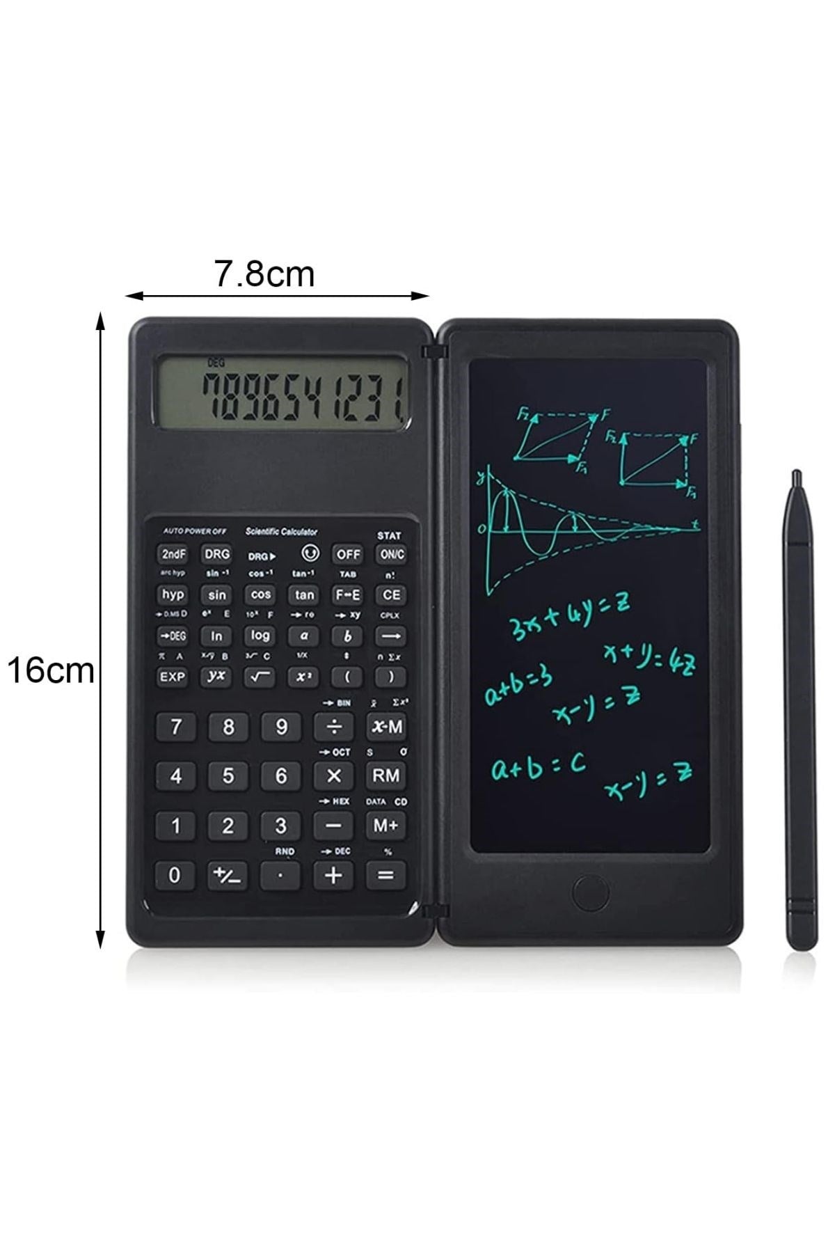 miorashop® Silinebilir LCD Yazı Tabletli,Kalemli Katlanabilir Bilimsel Hesap Makinesi