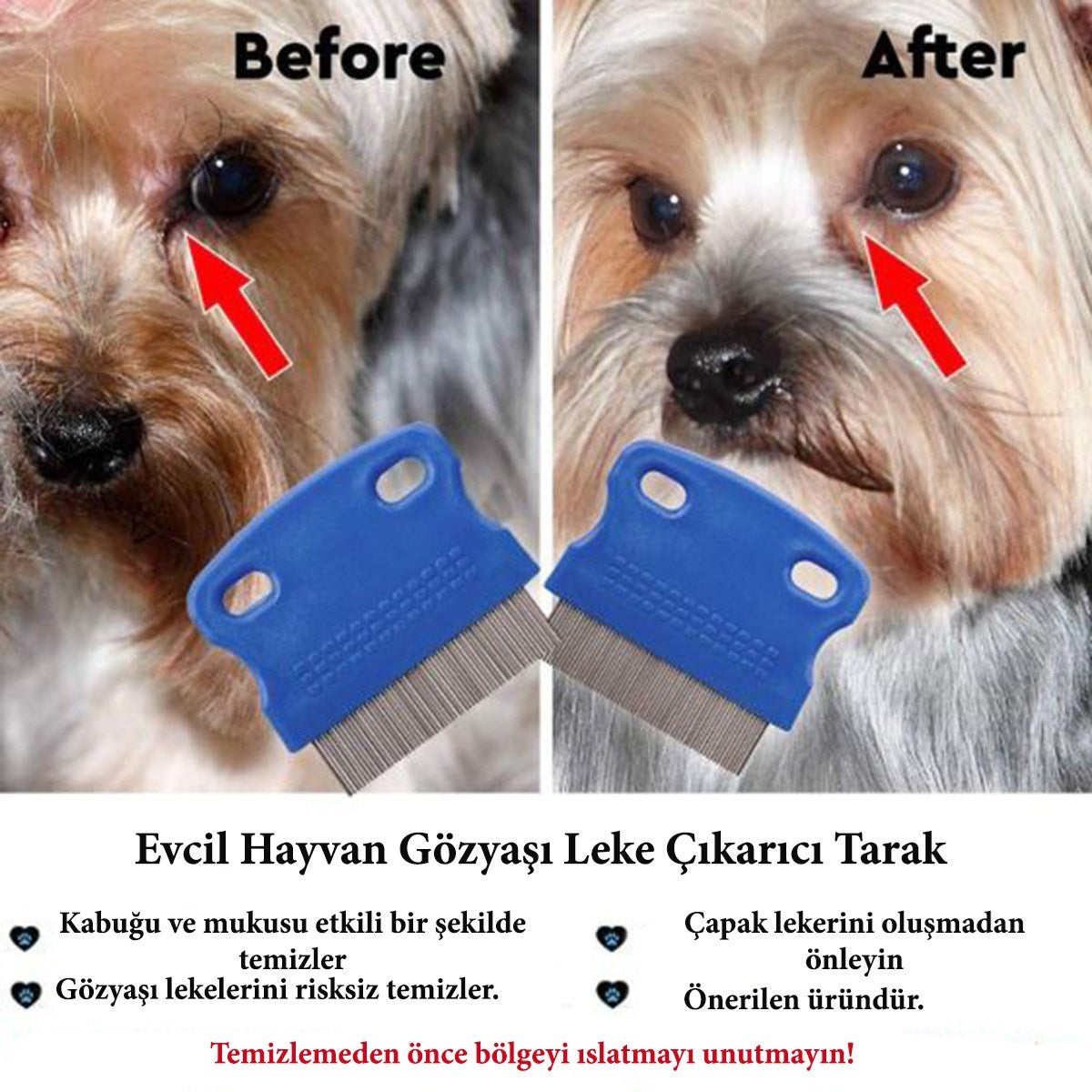 miorashop® Evcil Hayvan Kedi Köpek Pire Tarağı ve Köpek Gözyaşı Lekesi Tarağı