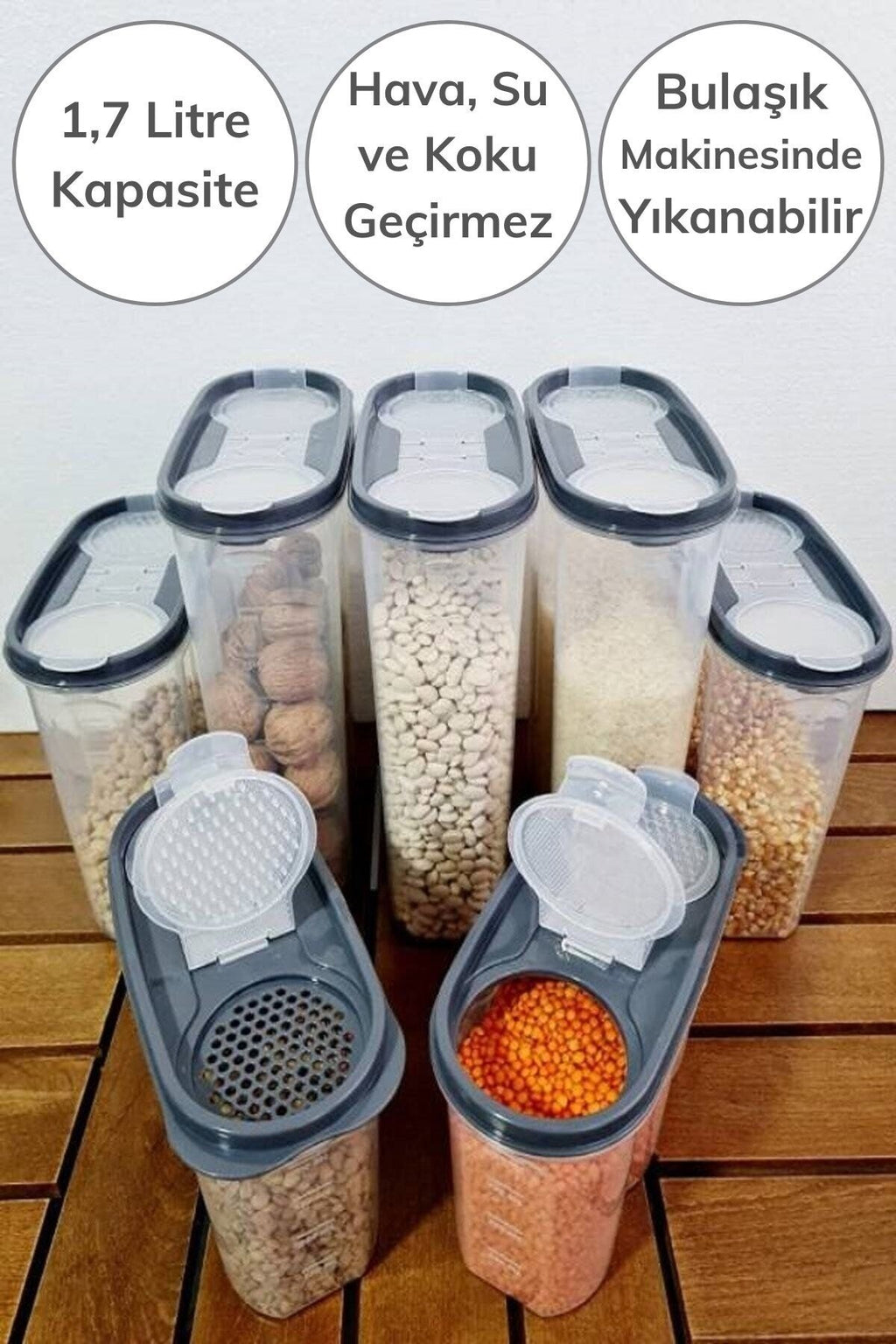 miorashop® 2 Kapaklı Ölçekli Erzak Kuru Gıda Saklama Kutusu Kabı - 1,7 Litre - SA935