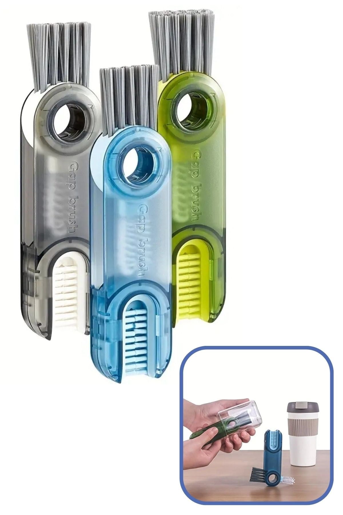 miorashop®  3 Fonksiyonlu Pratik Şişe Temizleme Fırçası Mutfak Banyo Araç İçin Çok Amaçlı Fırça