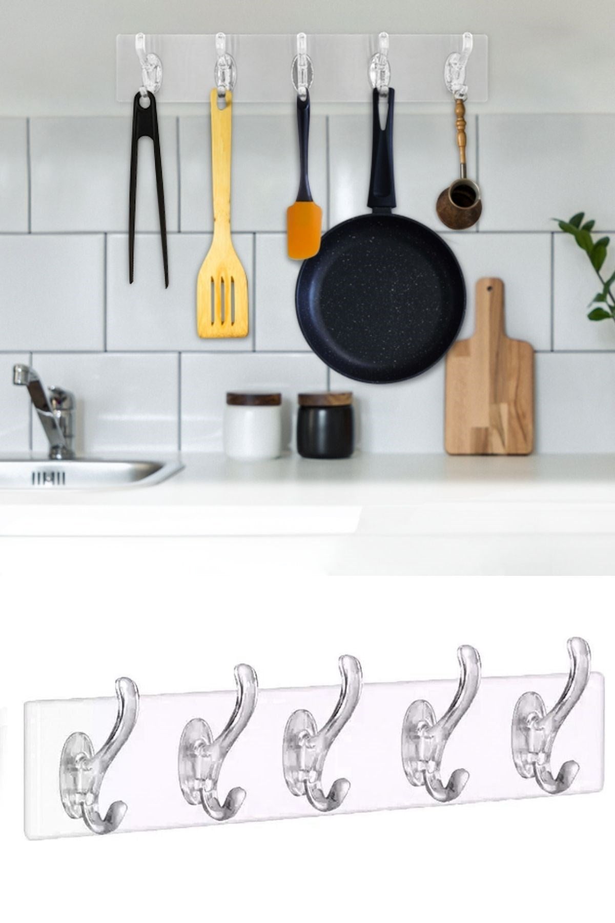 miorashop® 5'li Güçlü Yapışkanlı Şeffaf Duvar Askısı Banyo Mutfak Düzenleyici Pratik Askılık