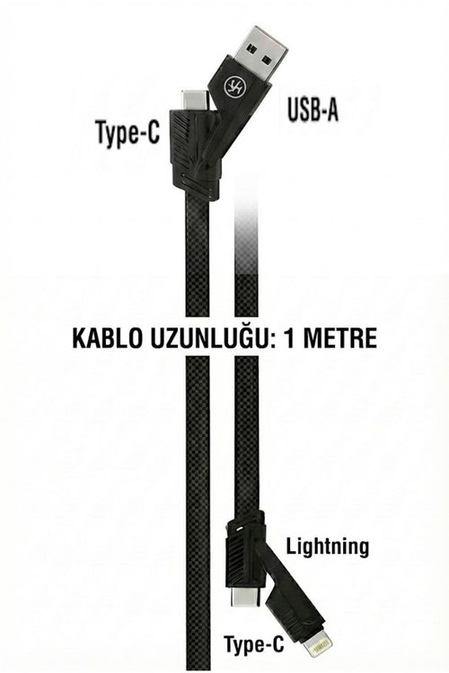 4 in 1 Hızlı Şarj Seti | 38W Çift Portlu Adaptör & Çok Başlıklı Örgü Kablo (Lightning/Type-C/USB)