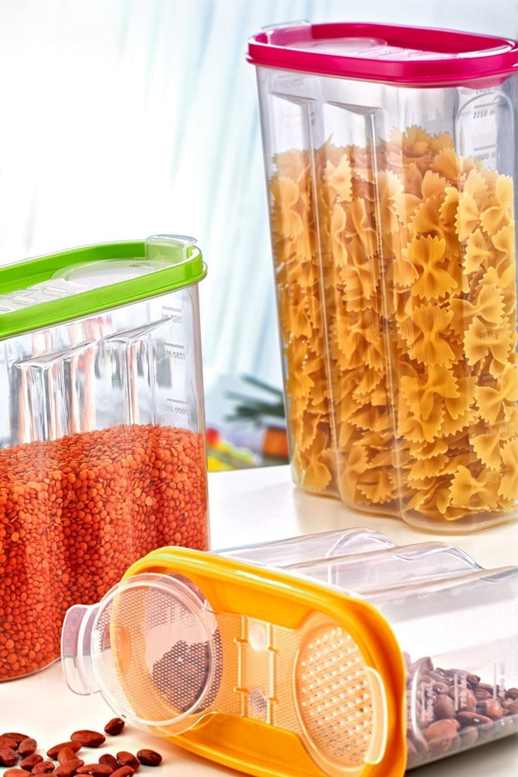 miorashop® 2 Kapaklı Ölçekli Erzak Kuru Gıda Saklama Kutusu Kabı 2,4 Litre-SA940