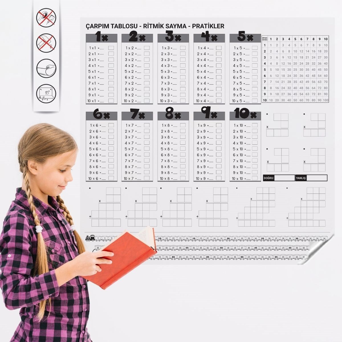 miorashop® Çarpım Tablosu Ezberleme Manyetik Duvar Stickerı 105 x 100 cm