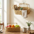 miorashop® 2’li Duvar Askılı Plastik Rattan Organizer – Oval Hasır Görünümlü Mutfak Raf Sepeti, Banyo ve Ev İçi Düzenleme Ünitesi