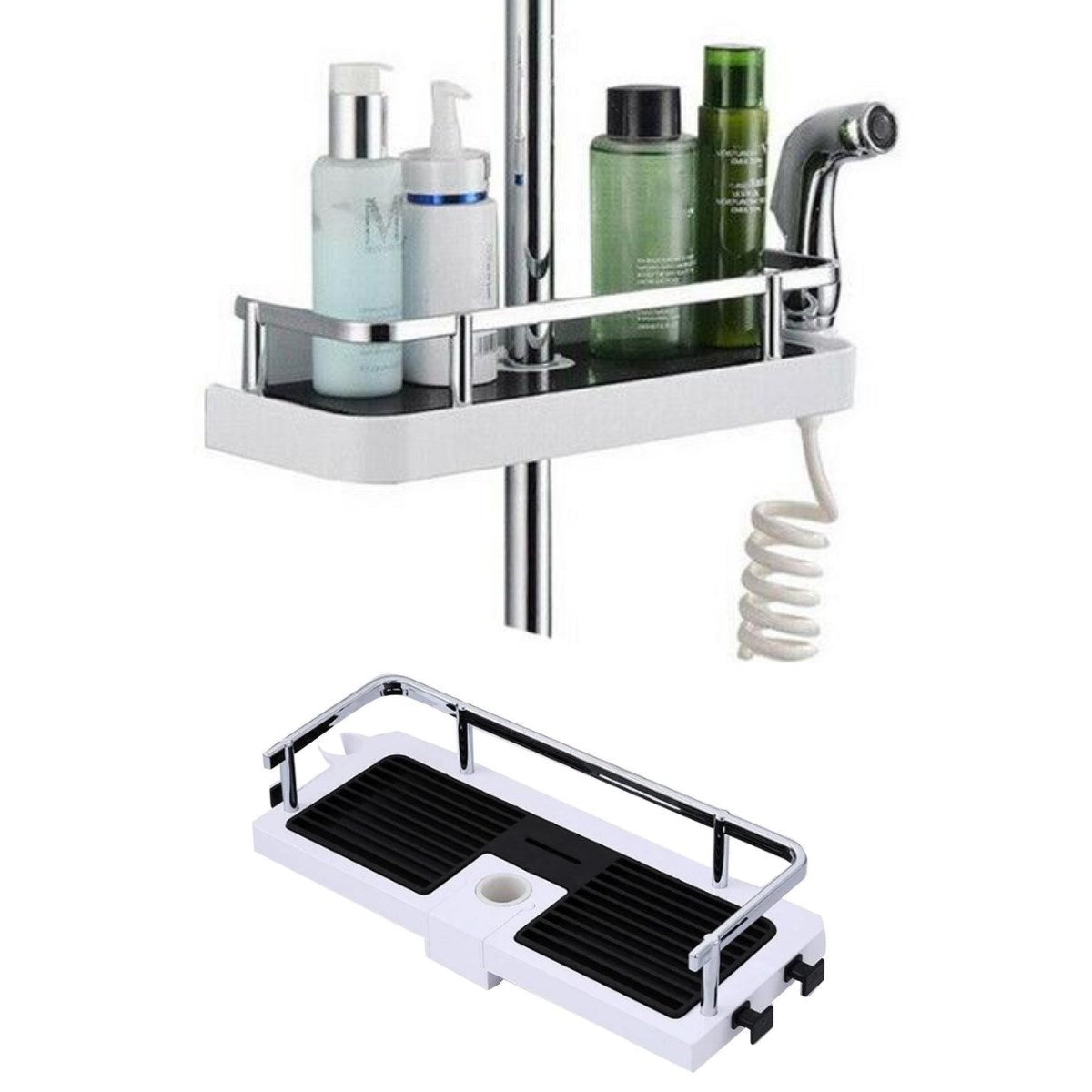 miorashop® Banyo Direğine Asılabilir Köşelik Şampuanlık Sabunluk Çift Askılı Düzenleyici Raf Paslanmaz