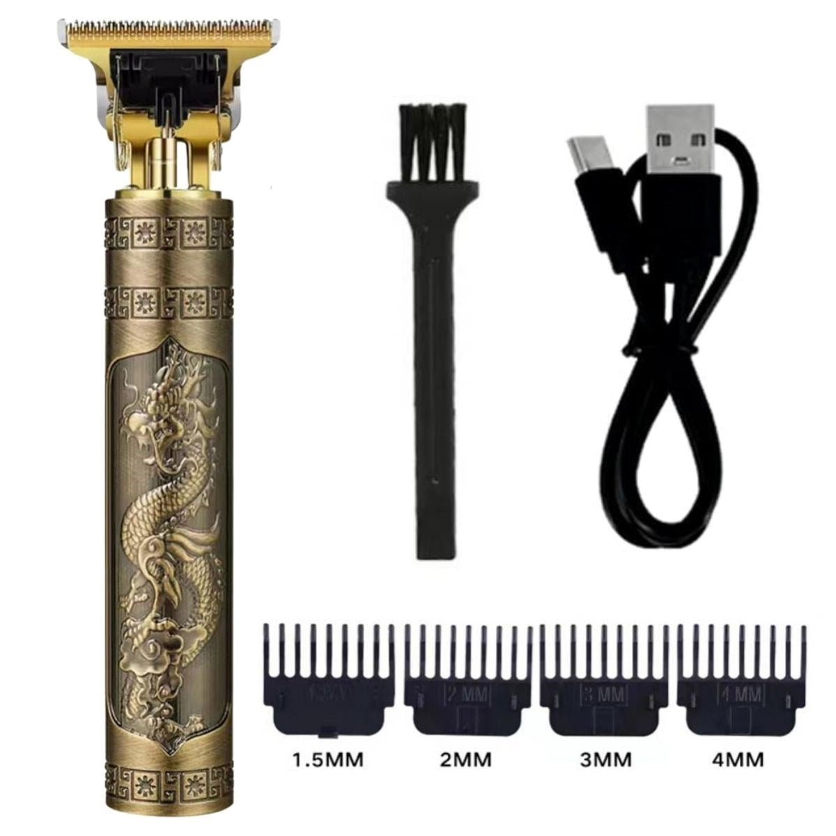 miorashop® Vintage Görünümlü Güçlü 4 Farklı Başlıklı USB ŞarjlI Manuel Tıraş Makinası