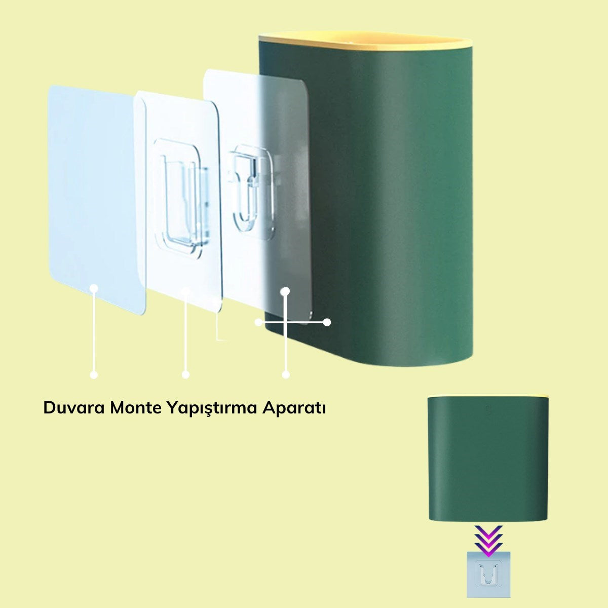 miorashop® Duvara Monte Edilebilir Kapaklı Askılı Klozet Yumuşak Silikon Başlıklı Tuvalet Fırçası Seti