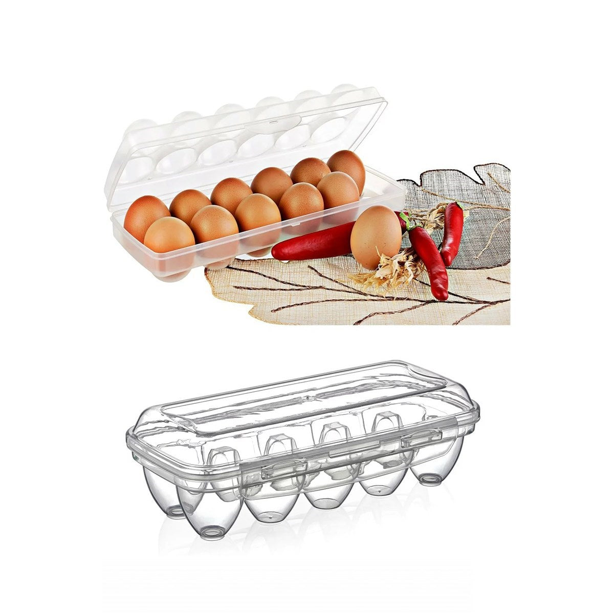 miorashop® 12li Şeffaf Kapaklı Kilitli Yumurta Saklama Kabı Kutusu Aparatı