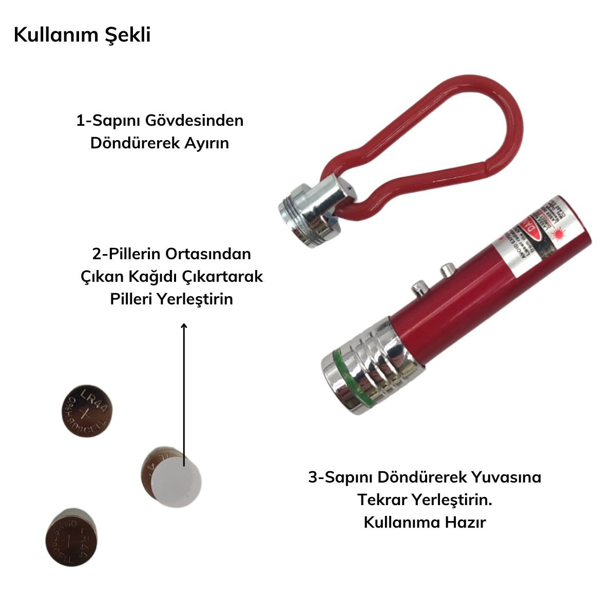 miorashop®  3 Fonksiyonlu Kırmızı Beyaz Işıklı Led Lazer Kedi Köpek Oyuncak Anahtarlık