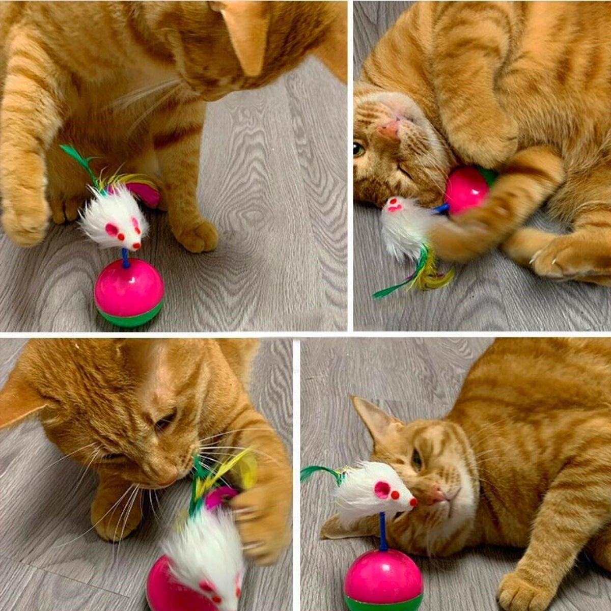 miorashop® Kedi Oyun Topu Tüylü Fareli Hacı Yatmaz Eğitici Yavru Kedi Fare Kovalama Oyuncağı