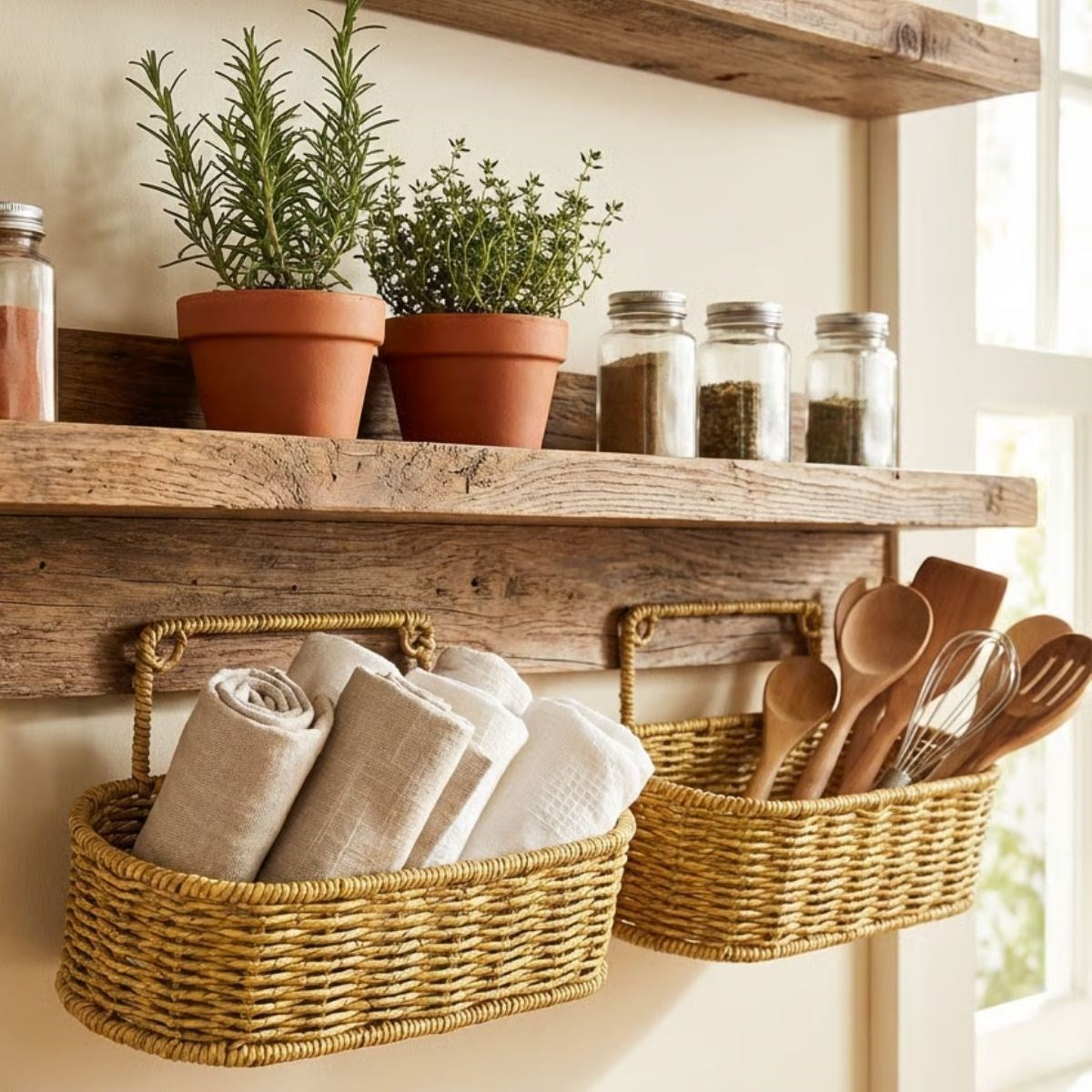 miorashop® 2’li Duvar Askılı Plastik Rattan Organizer – Oval Hasır Görünümlü Mutfak Raf Sepeti, Banyo ve Ev İçi Düzenleme Ünitesi