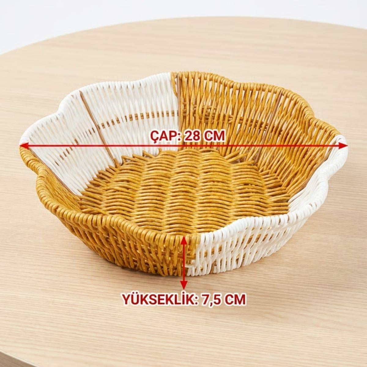 miorashop® Çiçek Model Çift Renkli Plastik Rattan Ekmek ve Meyve Sepeti - Çok Amaçlı Banyo ve Mutfak Düzenleyici - Yıkanabilir Organizer