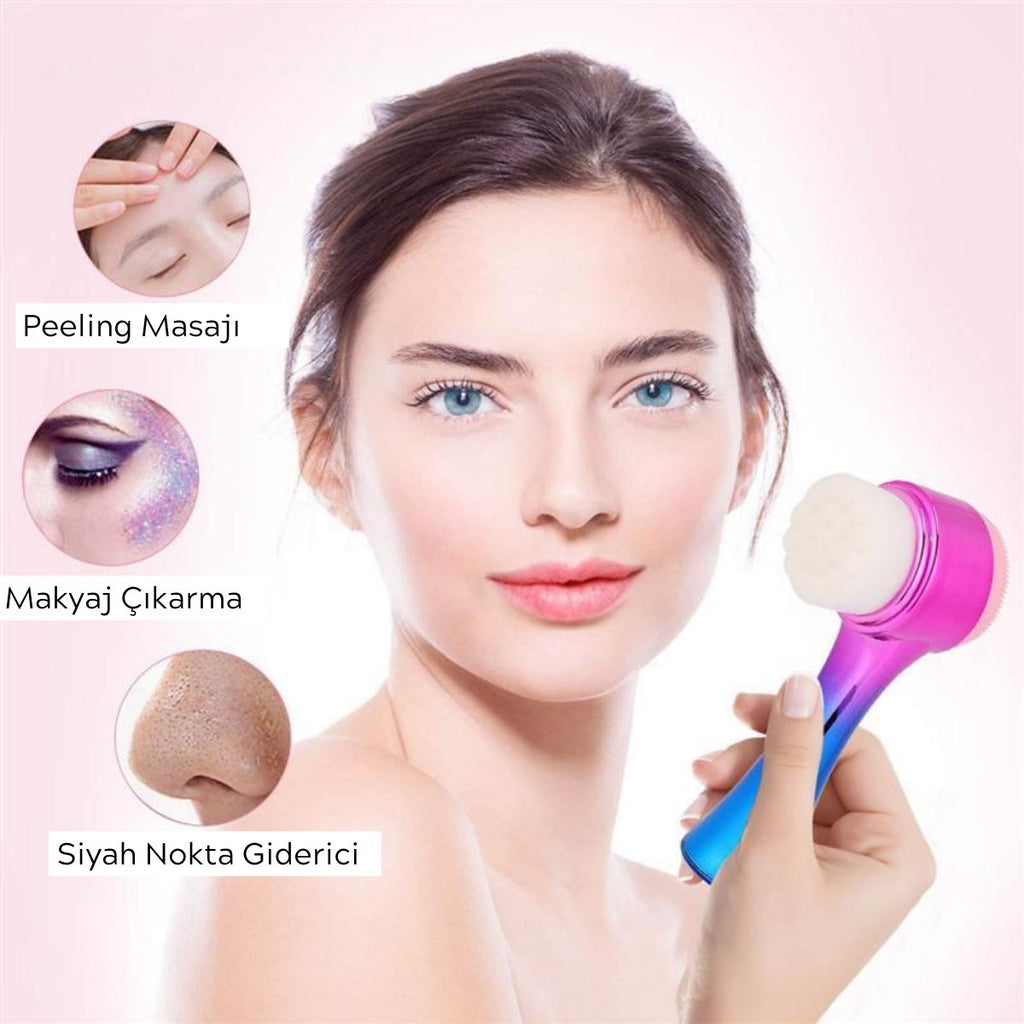 miorashop® Çift İşlevli Renkli Cilt Yüz Temizleme Fırçası Peeling Masaj Etkili Gözenek Temizleyici Alet