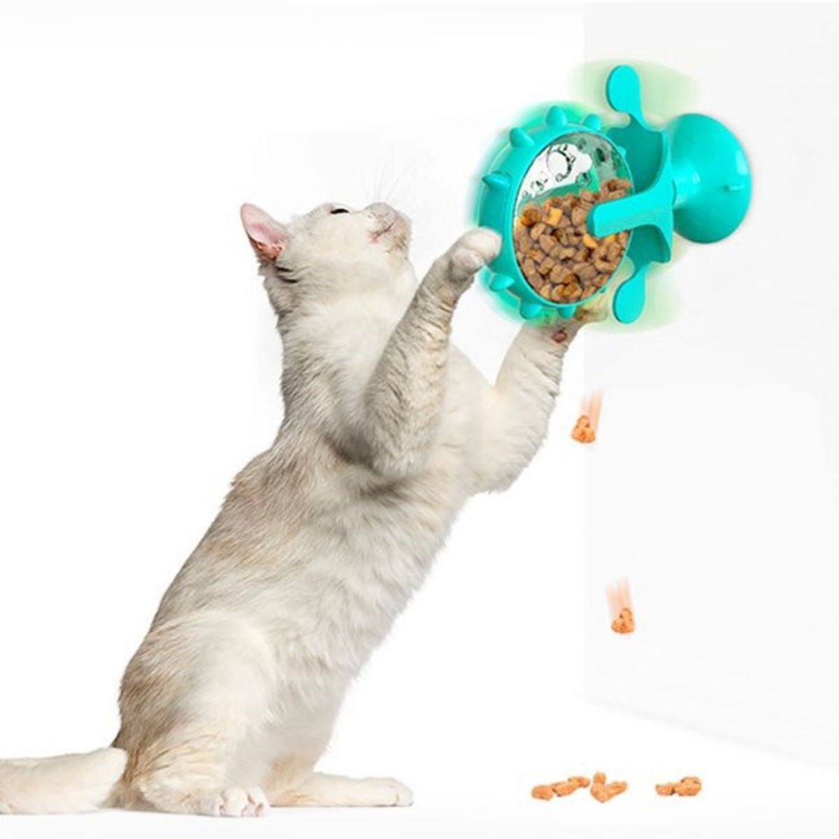 miorashop® Vantuzlu Zilli İnteraktif Dönebilen Mama Kaplı Renkli Eğlenceli Eğitici Kedi Oyuncağı