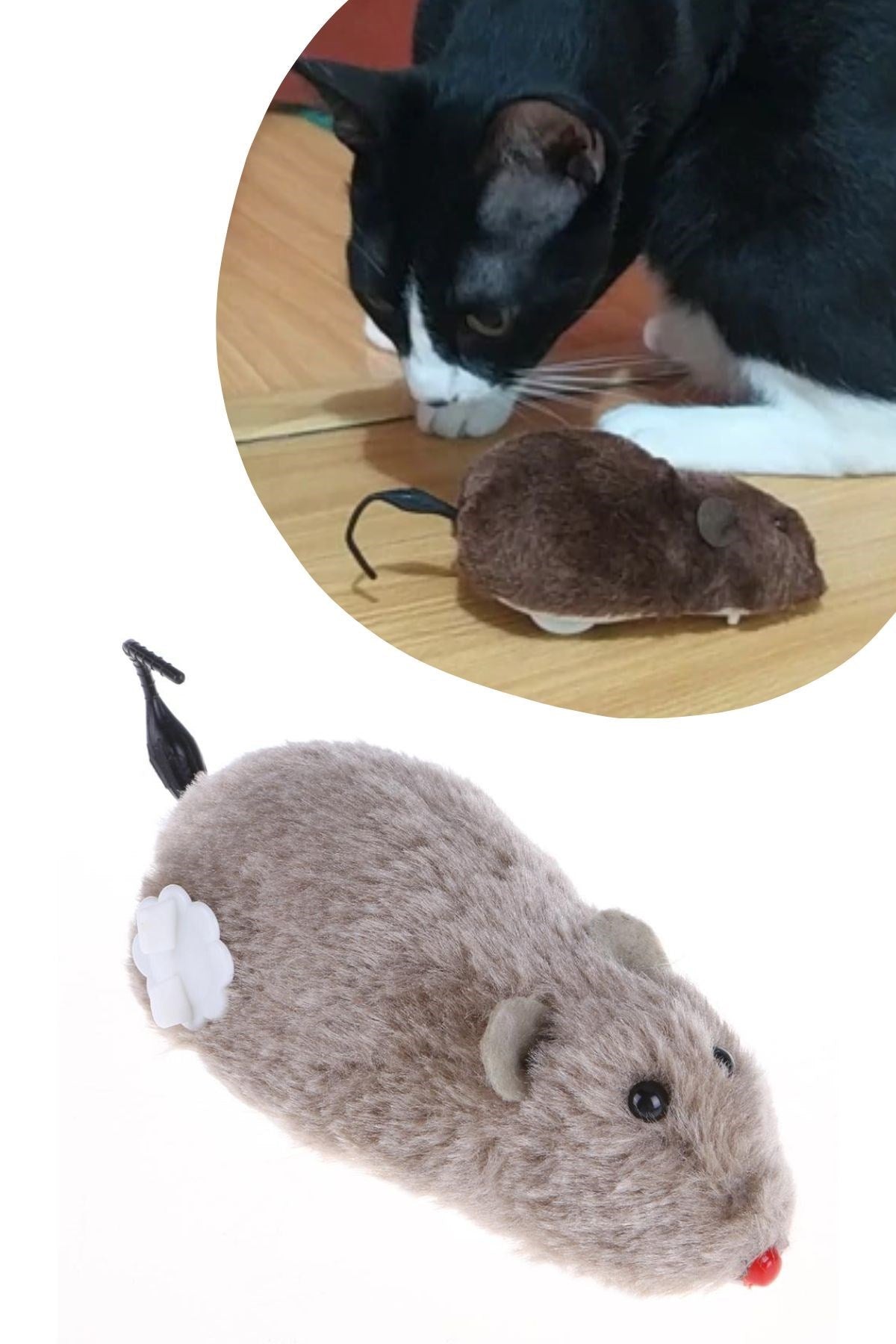 miorashop® Kurmalı Kedi Eğitim Oyuncağı Tüylü Peluş Fare Yakalama İnteraktif Sevimli Eğlenceli Oyuncak