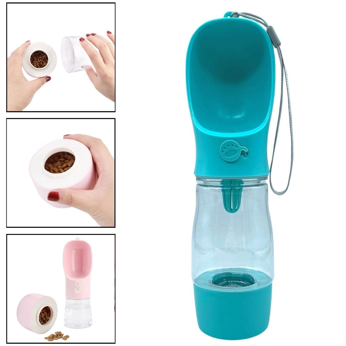 miorashop® Taşınabilir Mama Hazneli Evcil Hayvan Suluğu Seyahat Kabı Kilitlenebilen Su Sızdırmaz 380ML