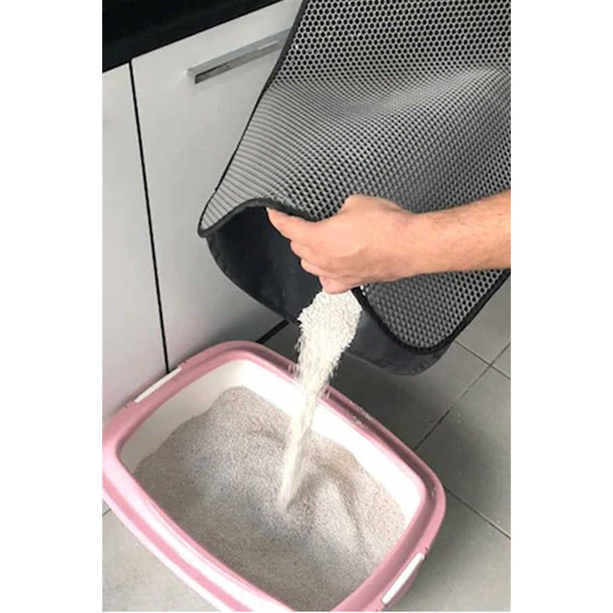 miorashop® Kedi Tuvalet Önü Kum Toplayıcı Temizleyici Elekli Gri Paspas