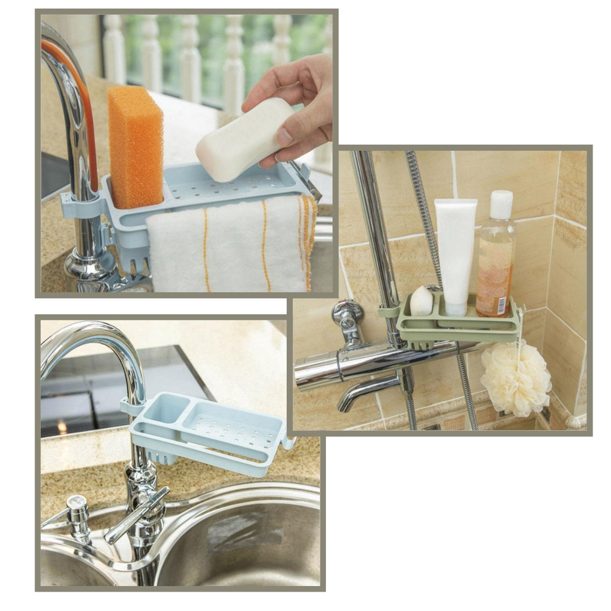miorashop® Musluğa Takılan Sünger Havlu Askılı Sabun Hazneli mutfak Banyo Lavabo Düzenleyici Organizer