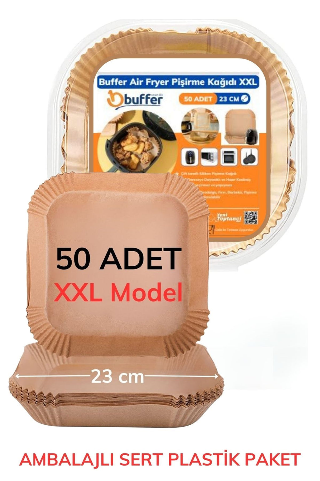 miorashop® 50 Adet Air Fryer Pişirme Kağıdı Tek Kullanımlık Yağ Geçirmez Yapışmaz Kare Tabak Model PVC