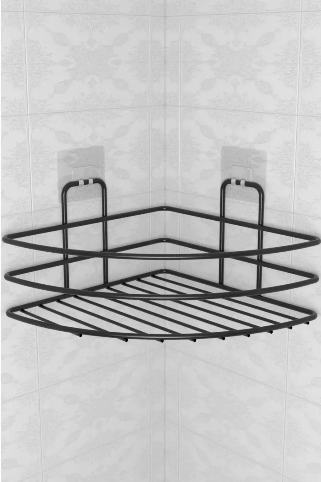 miorashop® Kendiliğinden Yapışkanlı Montaj Gerektirmeyen Tek Katlı Banyo Askı Köşe Şampuanlık Siyah