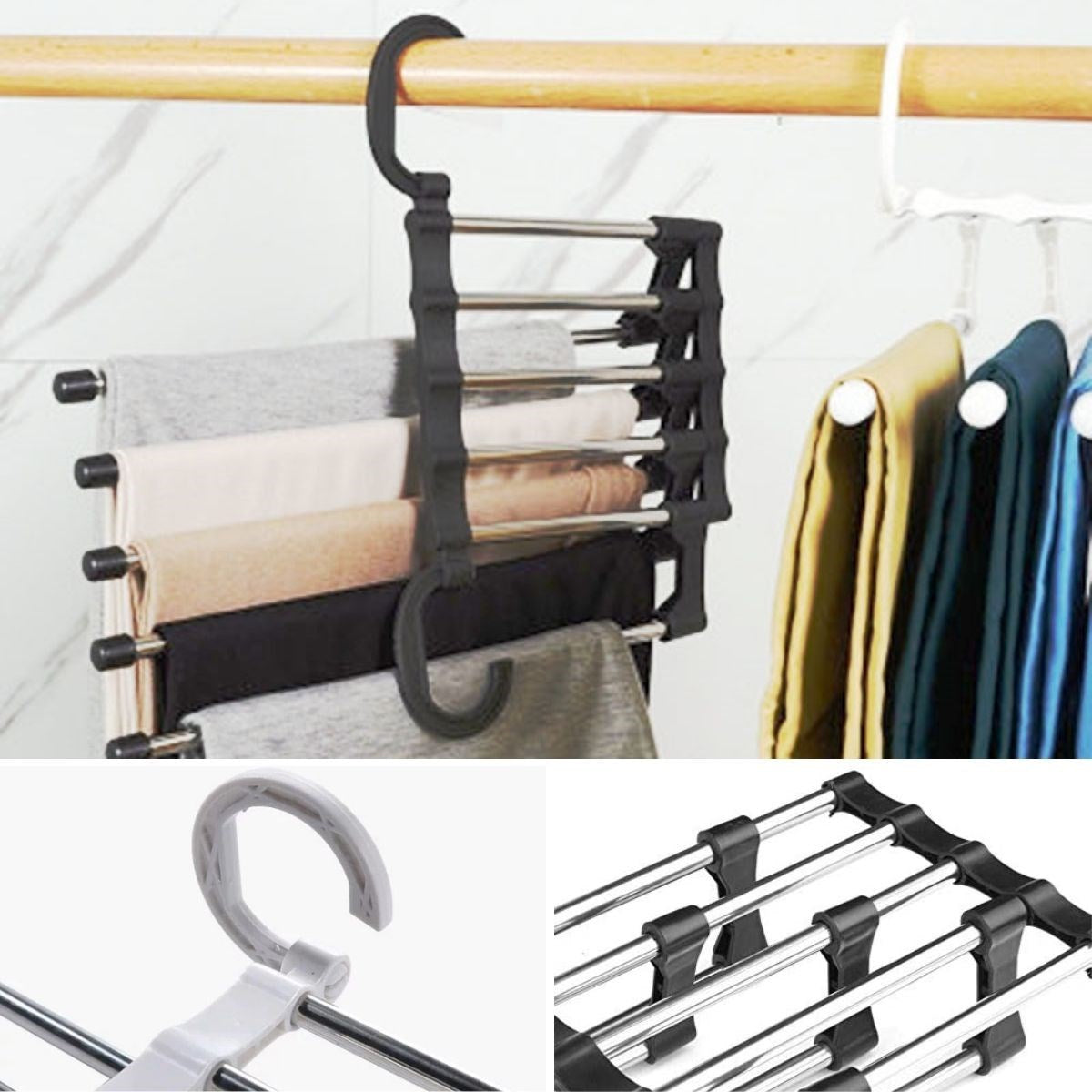 miorashop®  Hareketli Dolap İçi Pantolon Kravat Şal Askı Sistemi Düzenleyici Katmanlı Askılık Organizer