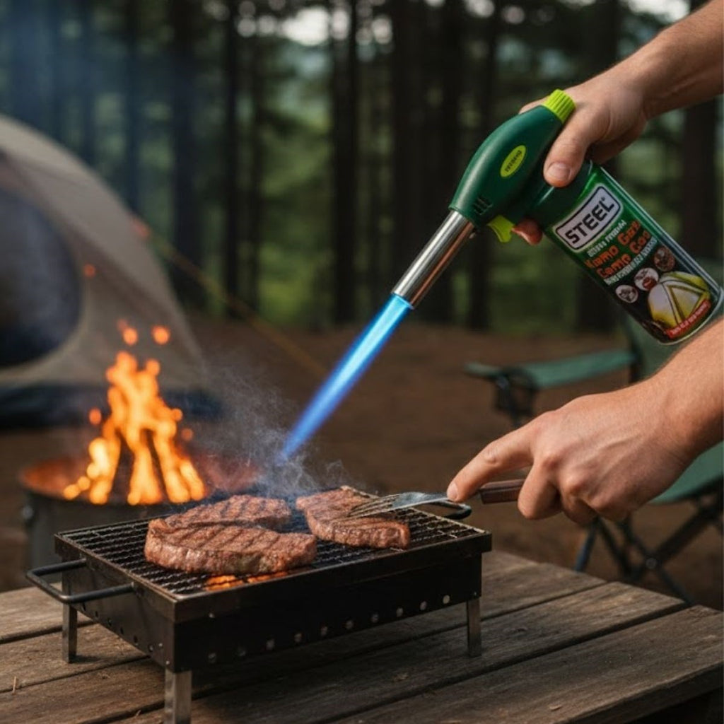 miorashop® Outdoor Kamp, Piknik ve Tamir İşleri İçin Kamp Gazı Seti – Taşınabilir Pürmüz Alev Tabancası ve Yüksek Performanslı Gaz Kartuşu