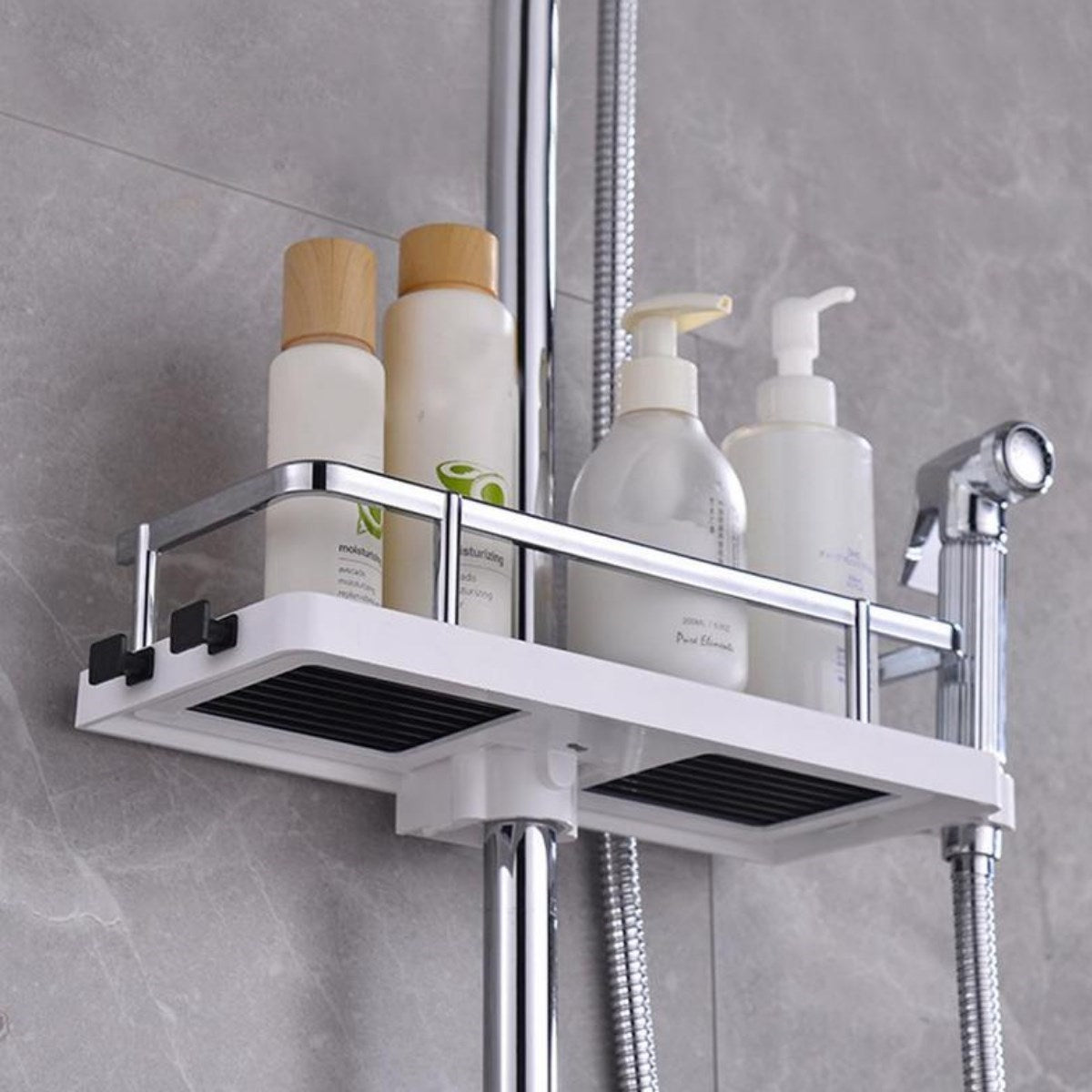 miorashop® Banyo Direğine Asılabilir Köşelik Şampuanlık Sabunluk Çift Askılı Düzenleyici Raf Paslanmaz