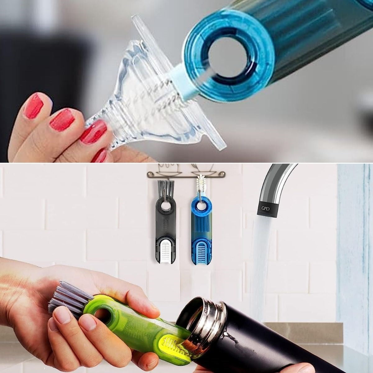 miorashop®  3 Fonksiyonlu Pratik Şişe Temizleme Fırçası Mutfak Banyo Araç İçin Çok Amaçlı Fırça