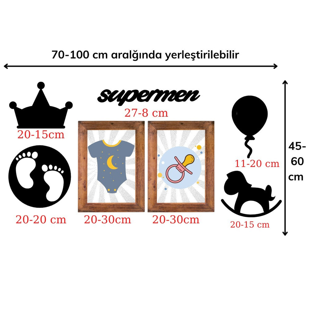 miorashop® DECO103 Supermen Dekoratif Duvar Süsü Tablo Aksesuar Ahşap Tasarım Hediye Pano Sticker Seti