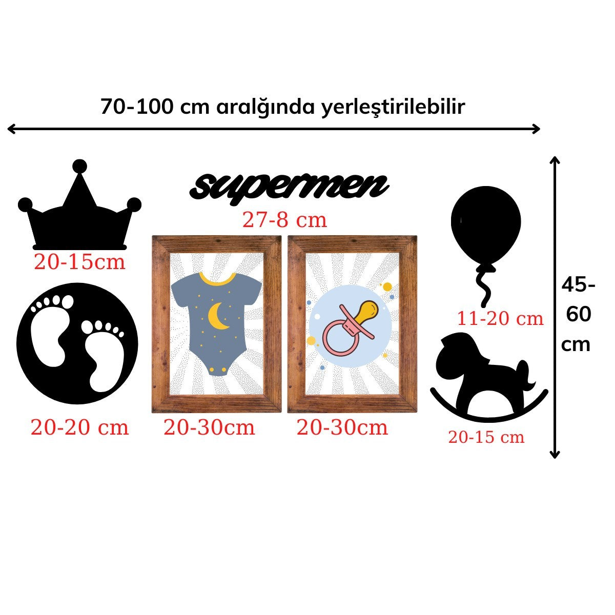 miorashop® DECO103 Supermen Dekoratif Duvar Süsü Tablo Aksesuar Ahşap Tasarım Hediye Pano Sticker Seti