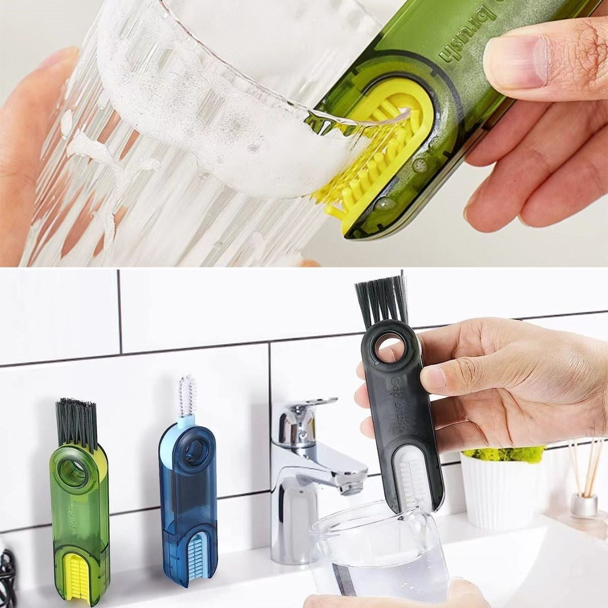 miorashop®  3 Fonksiyonlu Pratik Şişe Temizleme Fırçası Mutfak Banyo Araç İçin Çok Amaçlı Fırça