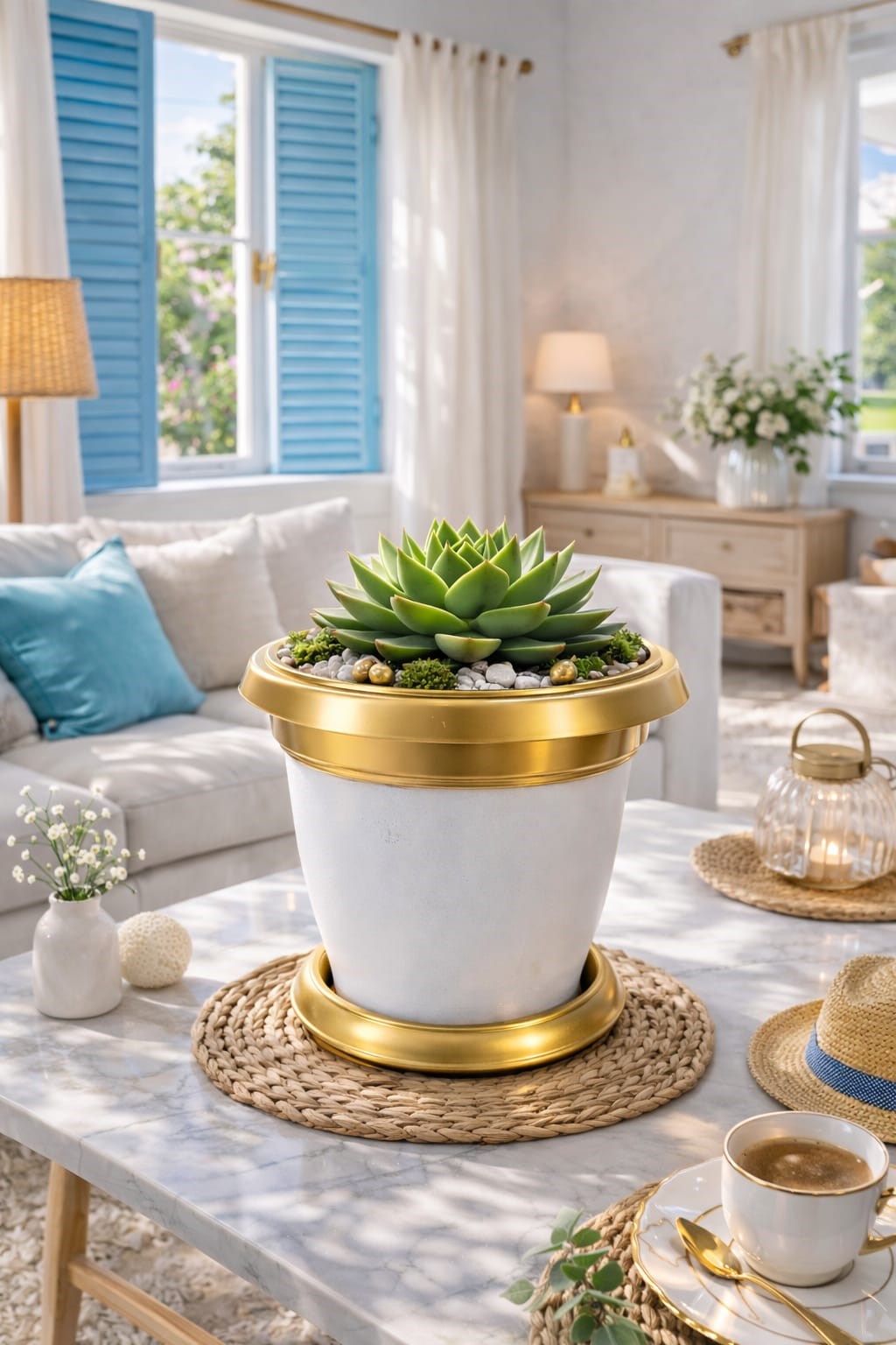 NF Gold Bilezikli 1.7 Litre Dekoratif Plastik Saksı Beyaz