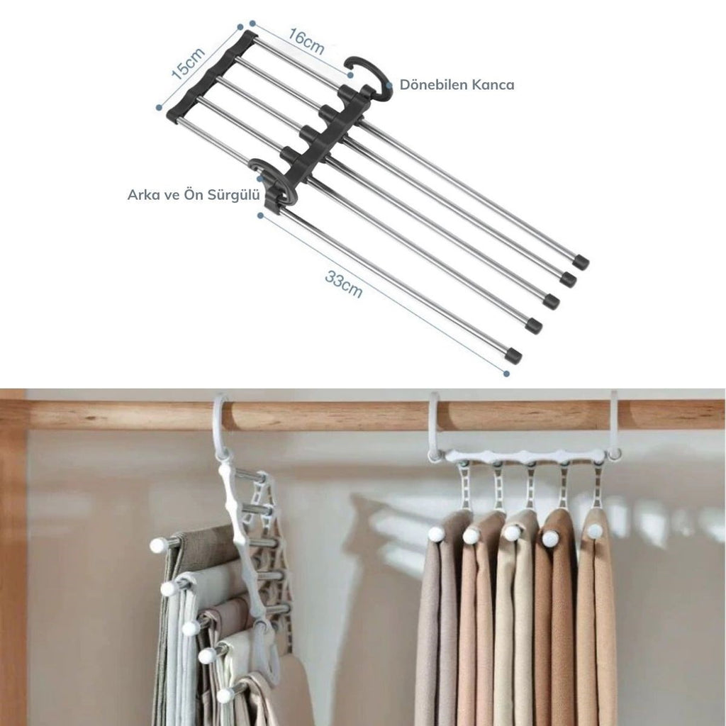 miorashop®  Hareketli Dolap İçi Pantolon Kravat Şal Askı Sistemi Düzenleyici Katmanlı Askılık Organizer
