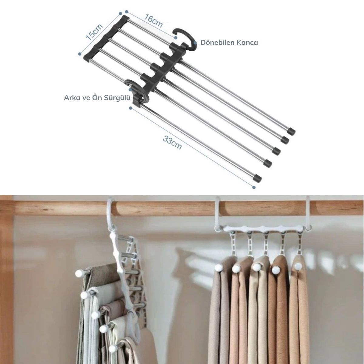 miorashop®  Hareketli Dolap İçi Pantolon Kravat Şal Askı Sistemi Düzenleyici Katmanlı Askılık Organizer