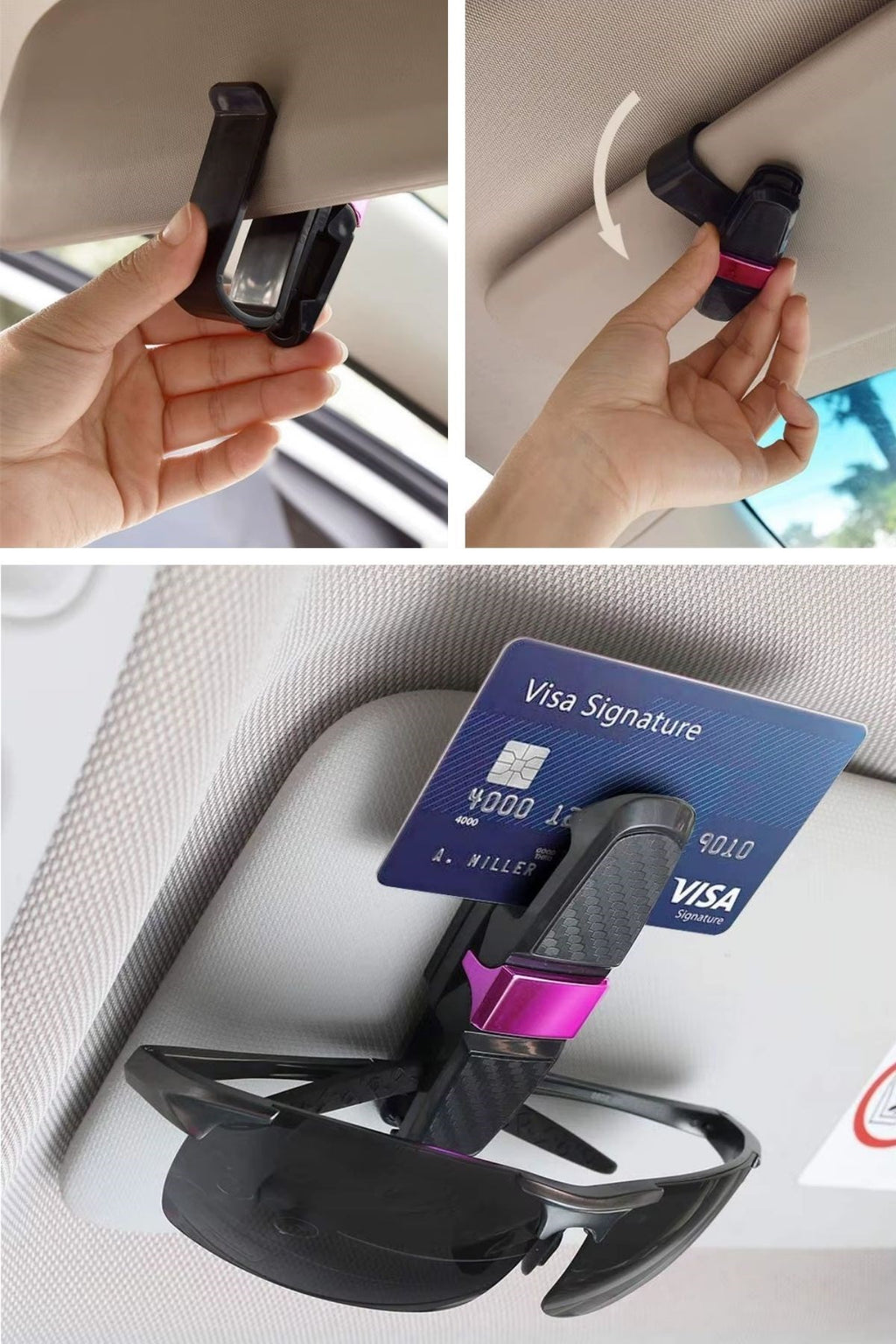 miorashop® Araç İçi Güneşliğe Takılan 2'li Gözlük,Kart,Para Takmalık Aparat