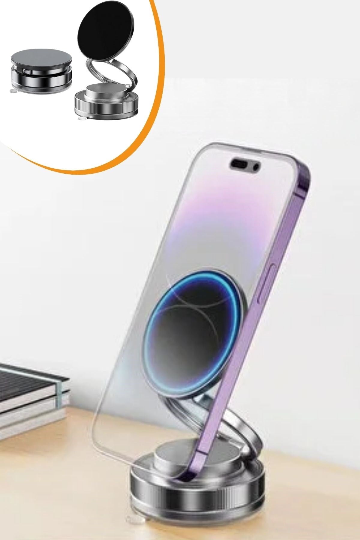 miorashop® Vakumlu Manyetik Telefon Tutucu – Güçlü Vakum 360° Döner Araç İçi Telefon Standı, Ultra Sabit Manyetik Destekli Mobil Cihaz Aparatı