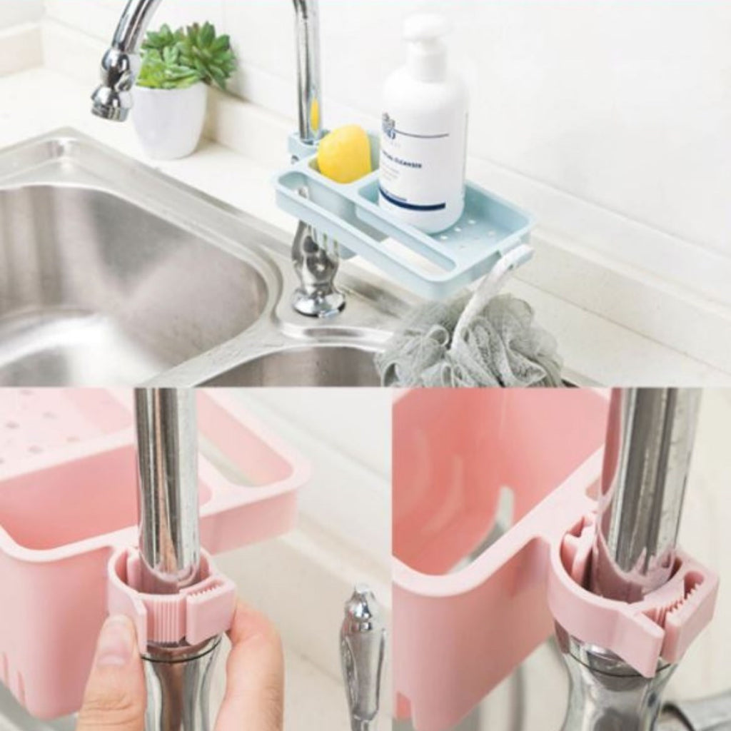miorashop® Musluğa Takılan Sünger Havlu Askılı Sabun Hazneli mutfak Banyo Lavabo Düzenleyici Organizer