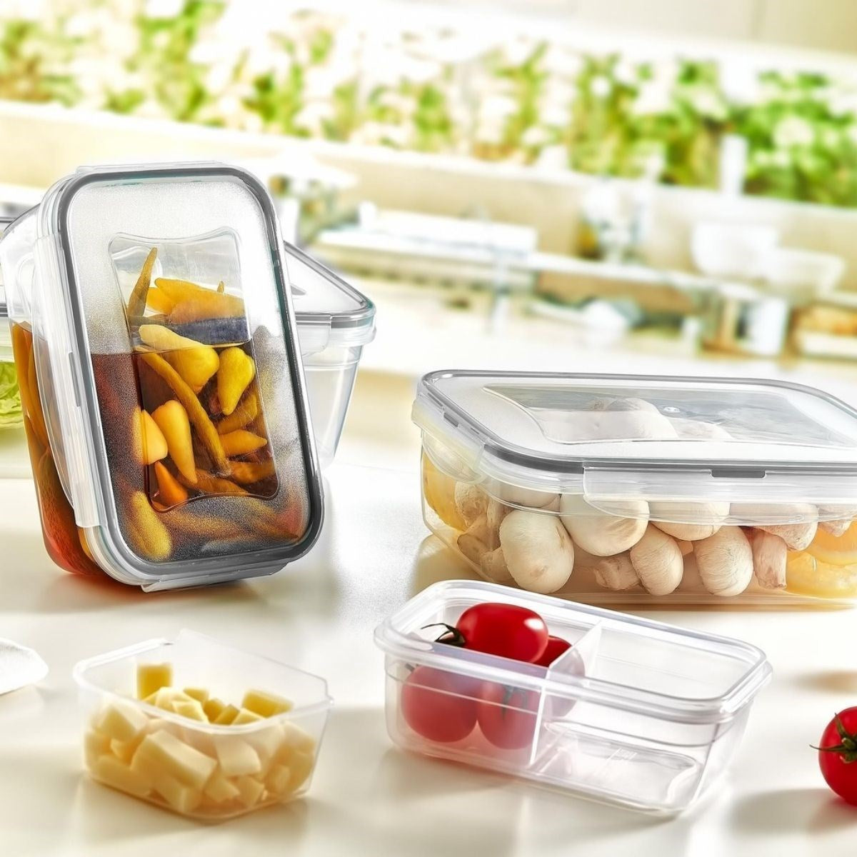 miorashop® 2 Bölmeli Sızdırmaz Contalı Kilitli Kapaklı 1 Litre Erzak Saklama Kabı -LC505