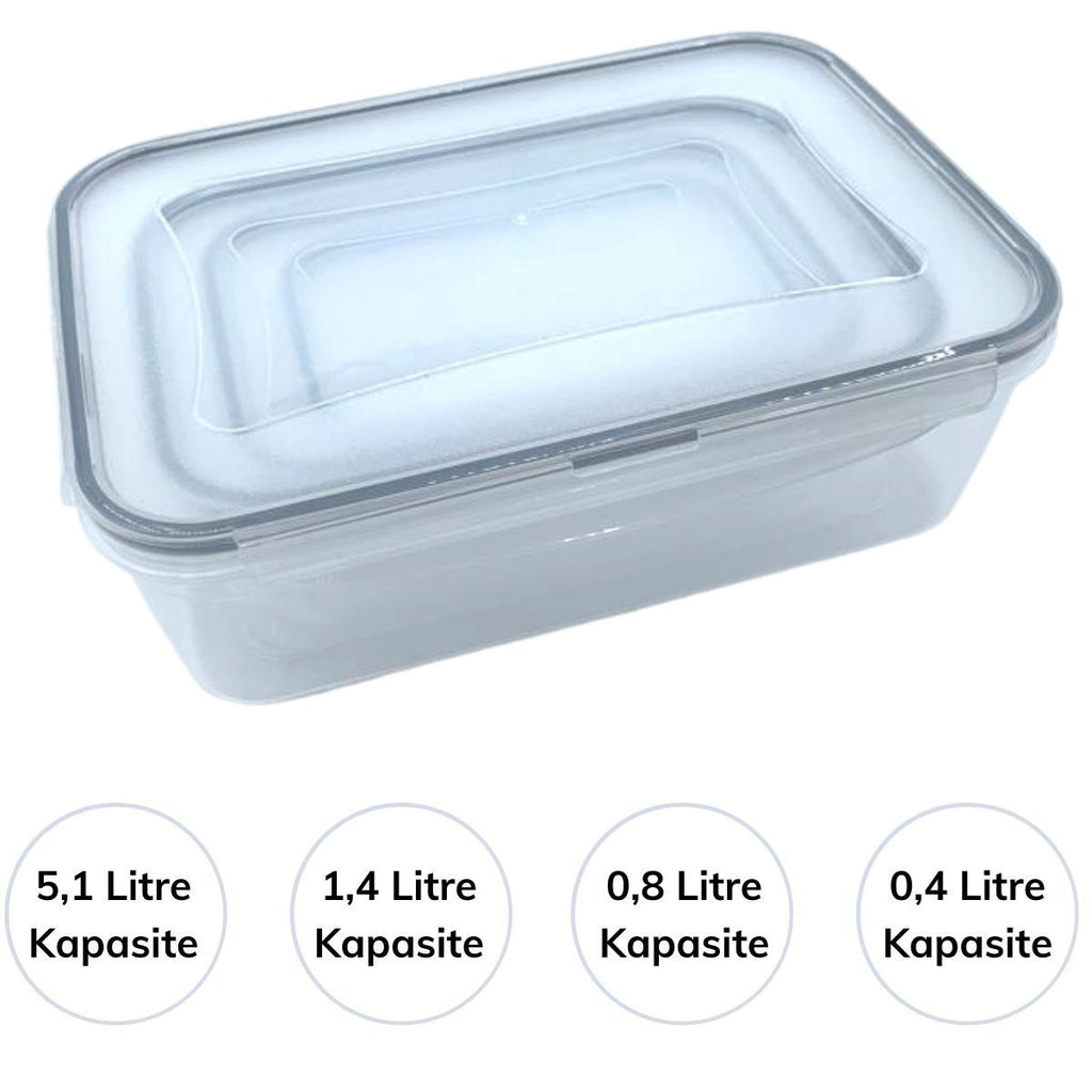 miorashop® 4lü İç İçe Sızdırmaz Contalı Kilitli Kapaklı Plastik Erzak Saklama Kapları LC315