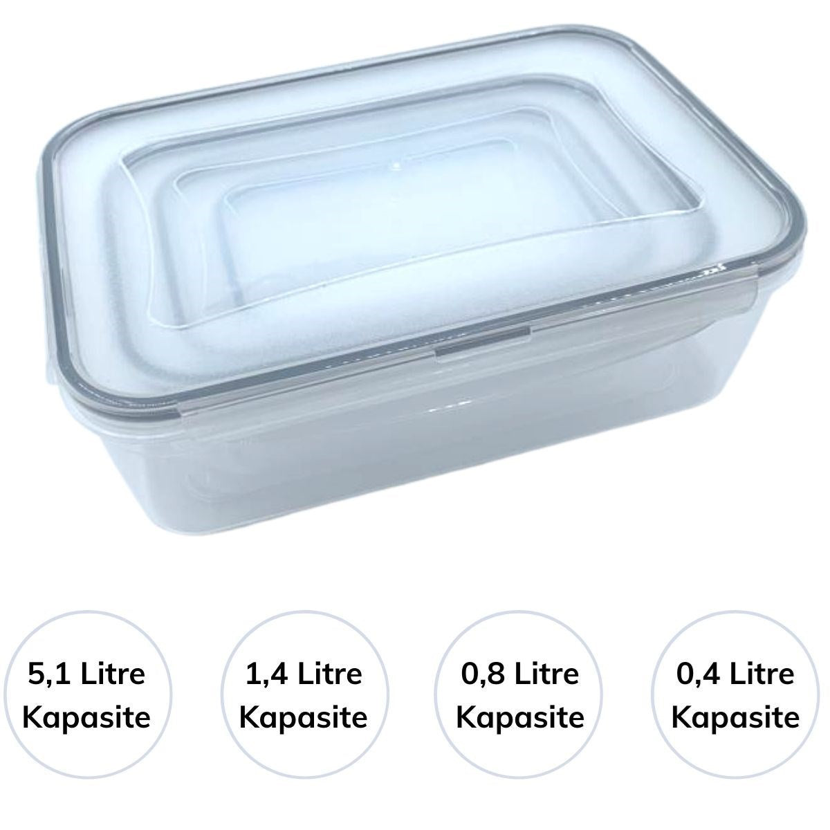 miorashop® 4lü İç İçe Sızdırmaz Contalı Kilitli Kapaklı Plastik Erzak Saklama Kapları LC315
