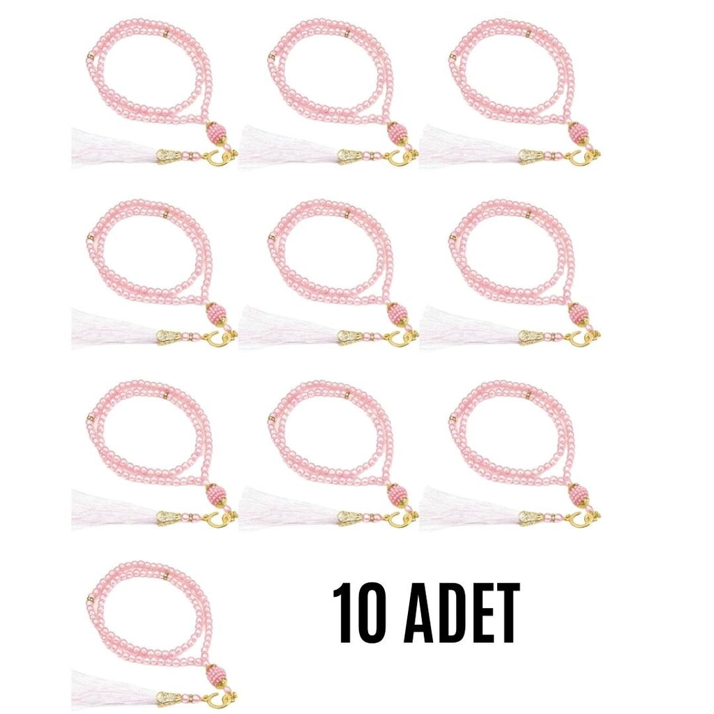 Namaz Tesbihi Vavlı 99'lu Cam İncili İsmi Azam Dua Kartı İle Pembe Renk Hediyelik 10 Adet