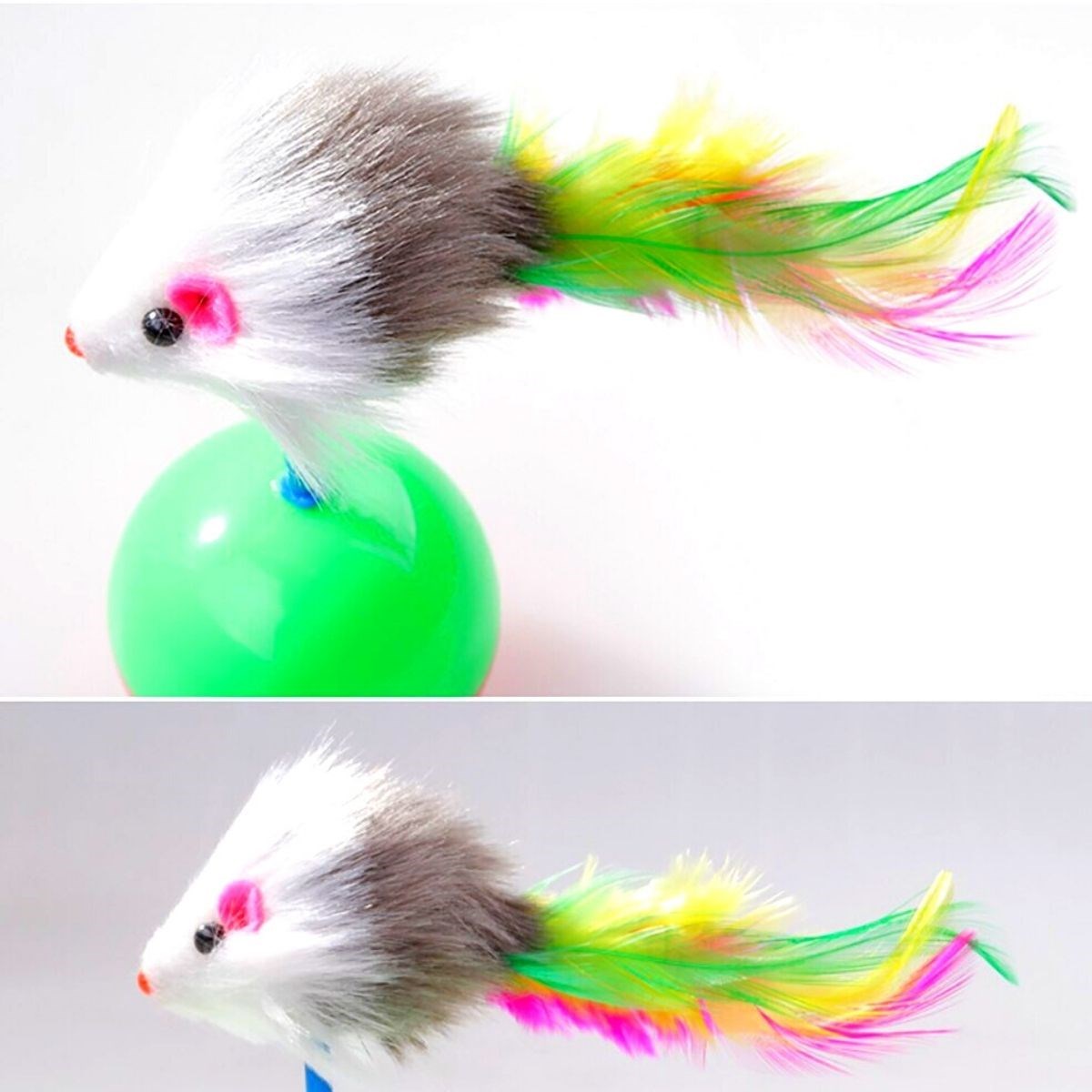 miorashop® Kedi Oyun Topu Tüylü Fareli Hacı Yatmaz Eğitici Yavru Kedi Fare Kovalama Oyuncağı