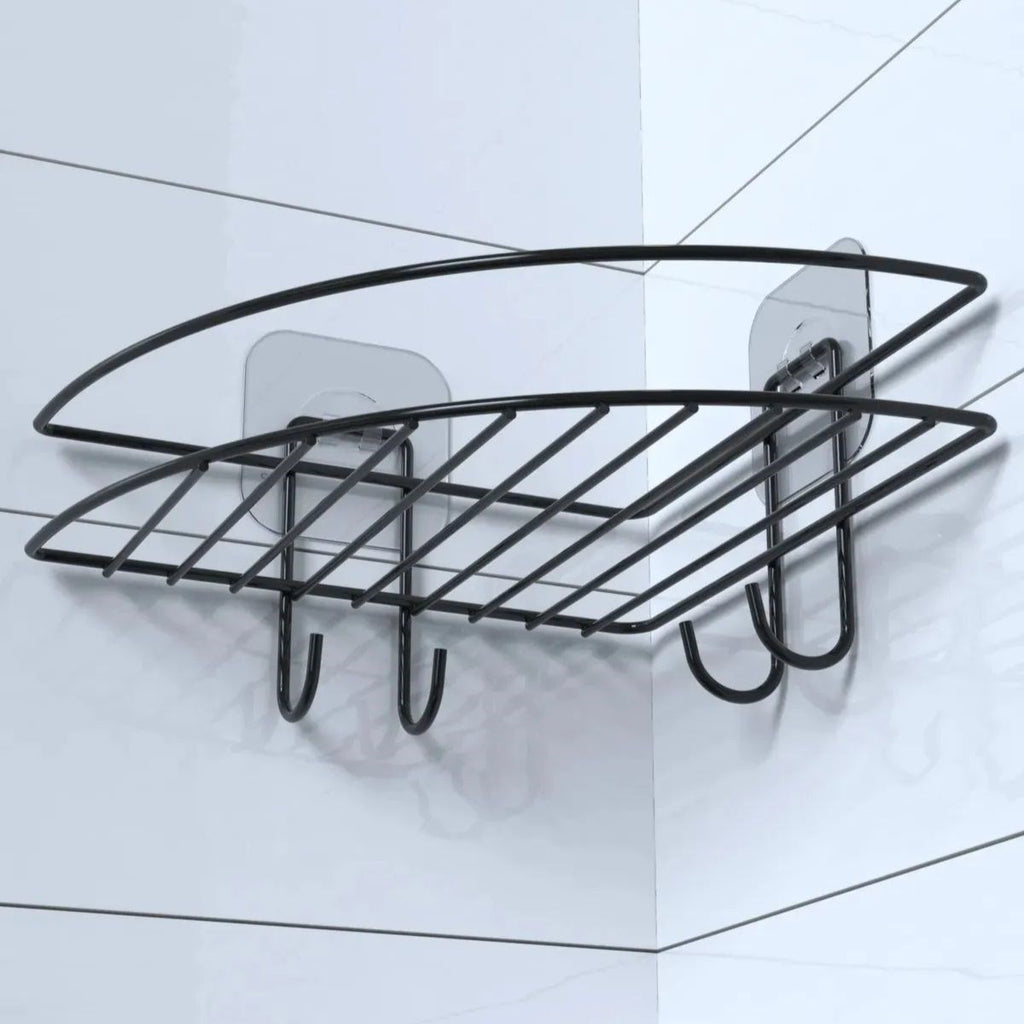 miorashop® Yapışkanlı Banyo Köşeliği Kancalı Köşe Rafı Duş Şampuanlık Duvar Düzenleyici Organizer Raf