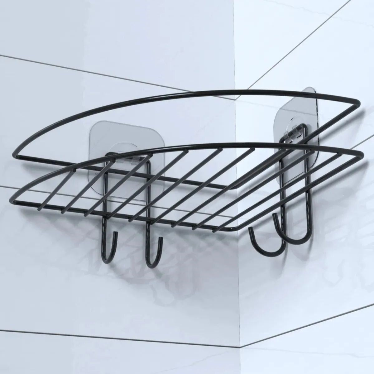 miorashop® Yapışkanlı Banyo Köşeliği Kancalı Köşe Rafı Duş Şampuanlık Duvar Düzenleyici Organizer Raf