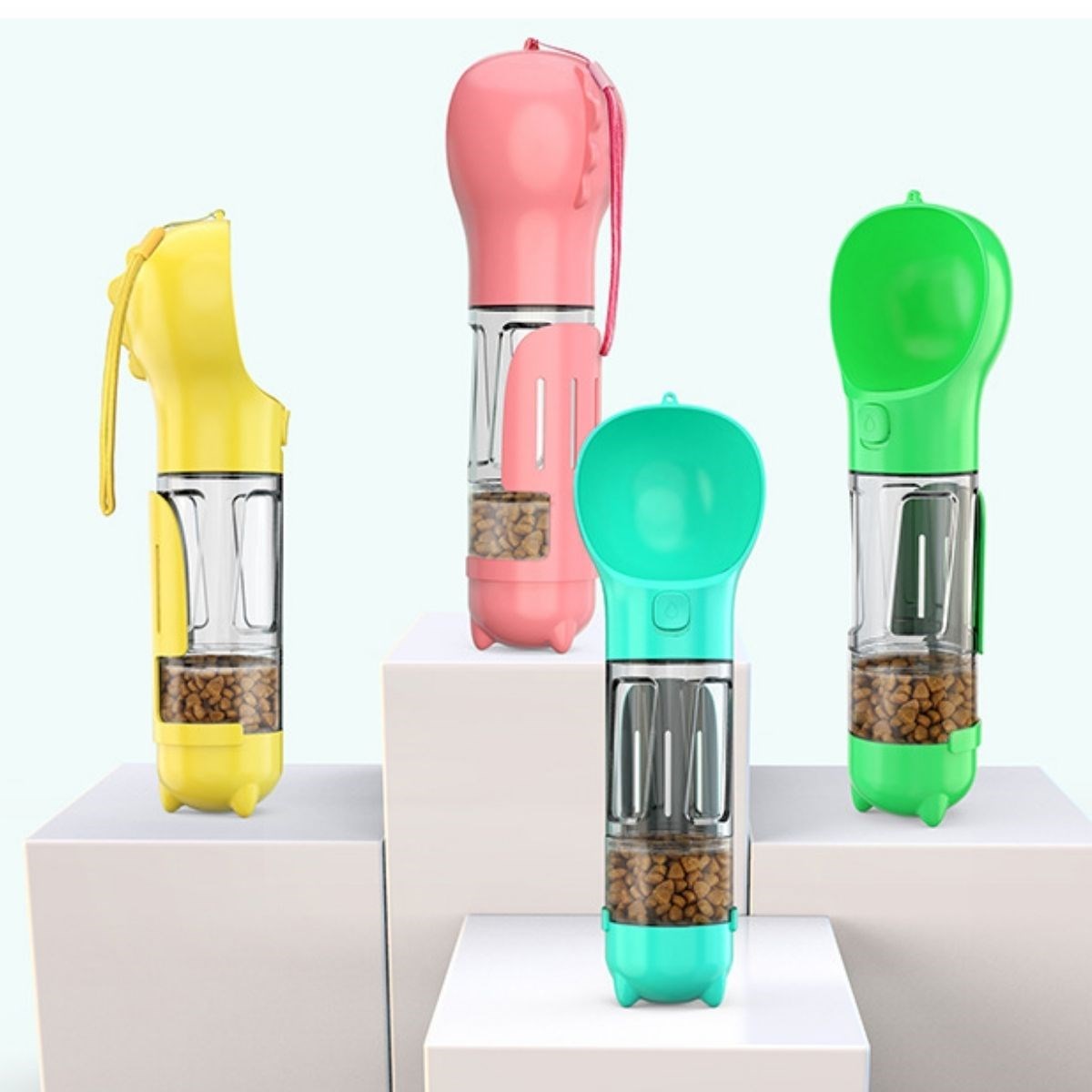 miorashop® Taşınabilir Hazneli Mama Kaplı ,Kaka Poşetli Kedi,Köpek Suluğu-300ml