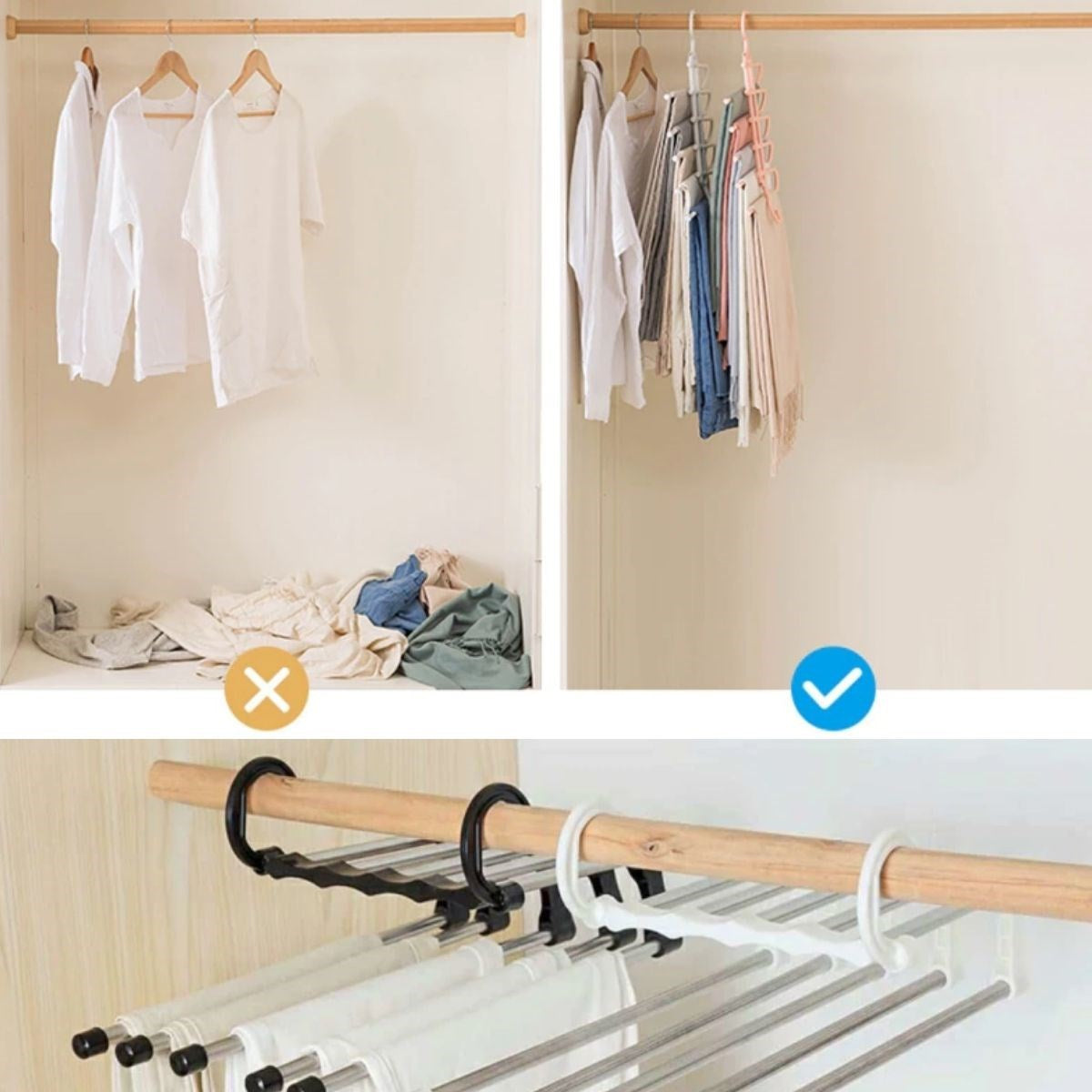 miorashop®  Hareketli Dolap İçi Pantolon Kravat Şal Askı Sistemi Düzenleyici Katmanlı Askılık Organizer