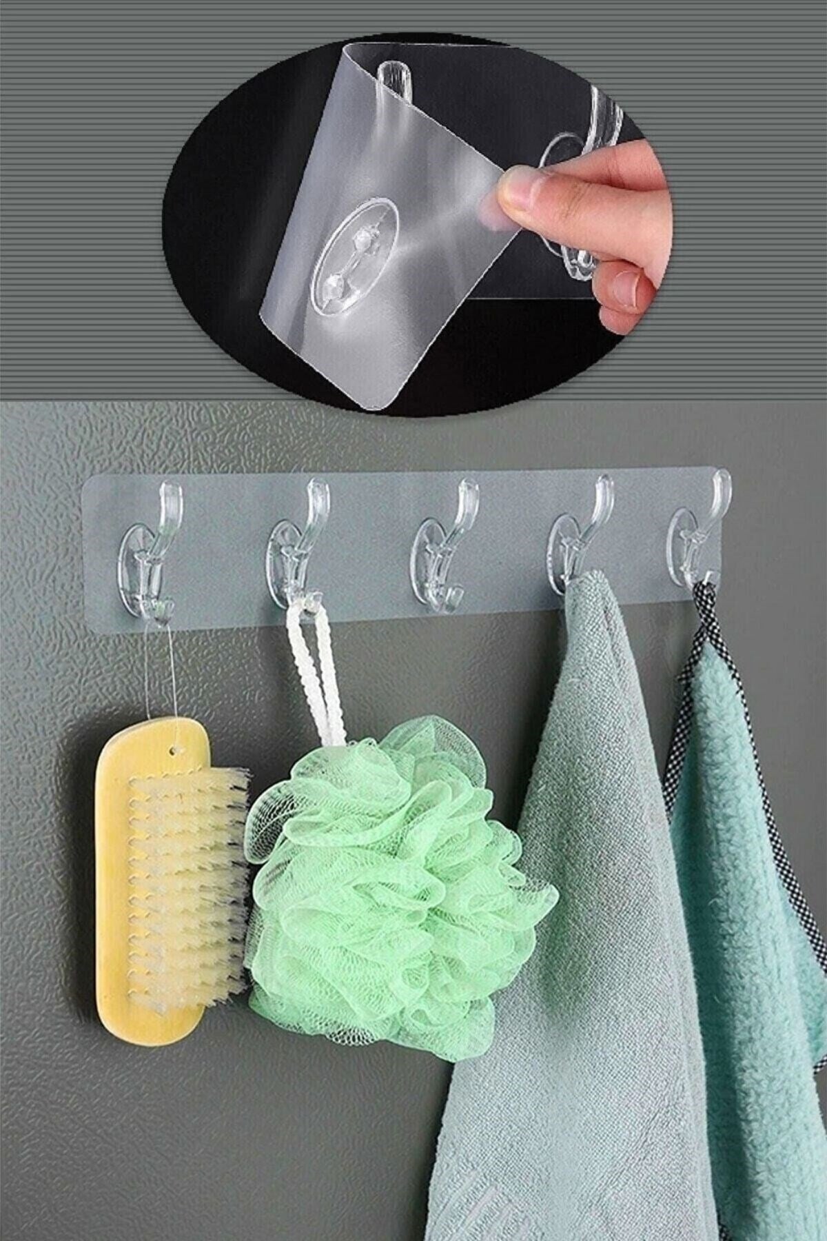 miorashop® 5'li Güçlü Yapışkanlı Şeffaf Duvar Askısı Banyo Mutfak Düzenleyici Pratik Askılık