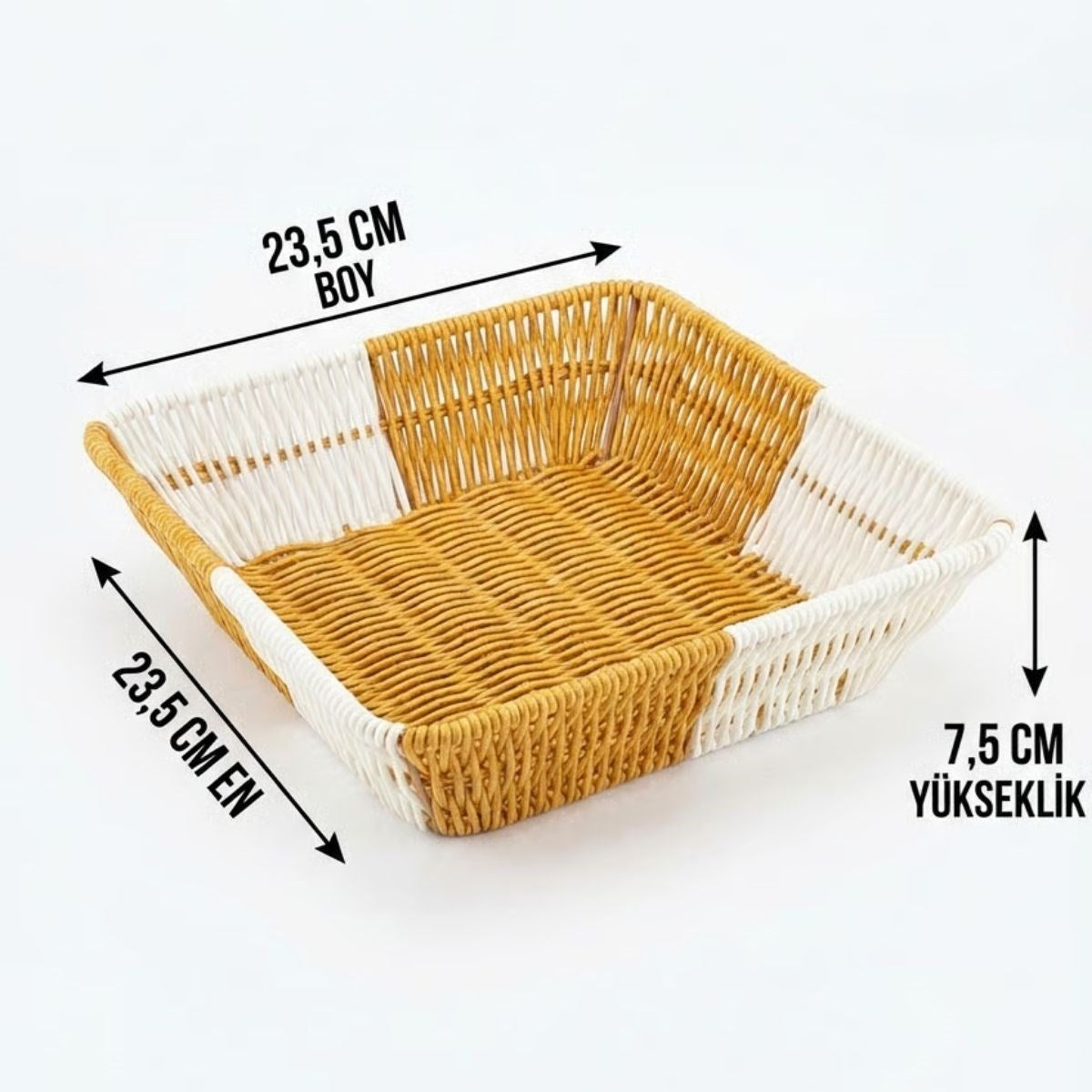miorashop® Kare Çift Renkli Plastik Rattan Ekmek ve Meyve Sepeti - Çok Amaçlı Banyo ve Mutfak Düzenleyici - Yıkanabilir Tezgâh Üstü Organizer